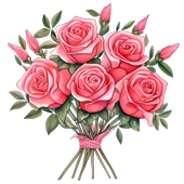 Pembe Tomurcuklu Gül Buketi Duvar Sticker'ı thumbnail 2