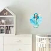 Dalgalı Mavi Saçlı Deniz Kızı Duvar Sticker'ı thumbnail 2