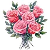 Yapraklı Pembe Gül Buketi Duvar Sticker'ı (5 Gül) thumbnail 2