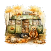 Yeşil Karavan ve Ayıcık Duvar Stickerı thumbnail 2