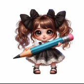 Siyah Kurdeleli Kız ve Mavi Kalem Duvar Stickerı thumbnail 1