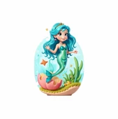 Deniz Kabuğundaki Mavi Saçlı Deniz Kızı Duvar Sticker'ı thumbnail 1