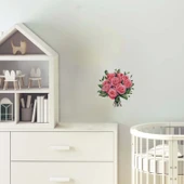 Yapraklı Pembe Gül Buketi Duvar Sticker'ı thumbnail 1