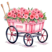 Pembe Çiçekli Ahşap Görünümlü El Arabası thumbnail 2