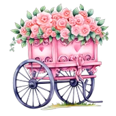 Gül Demetli Pembe El Arabası Duvar Sticker'ı - 2