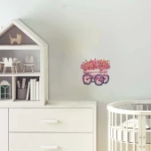 Açık Pembe Çiçekli ve Pembe Tekerlekli El Arabası Duvar Sticker'ı - 1