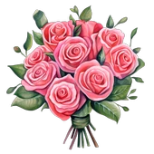 Yapraklı Pembe Gül Buketi Duvar Sticker'ı thumbnail 2