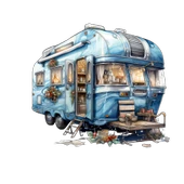 Kış Manzaralı Mavi Karavan Duvar Stickerı thumbnail 2