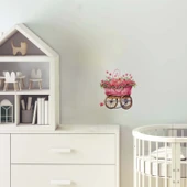 Kalpli ve Çiçekli Pembe El Arabası Duvar Sticker'ı thumbnail 1
