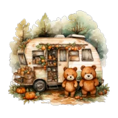 Ayıcıklar ve Sonbahar Karavanı Duvar Stickerı thumbnail 2