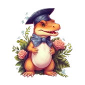 Mezuniyet Şapkalı Turuncu Dinozor ve Güller Duvar Sticker'ı - 2