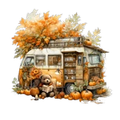 Sonbahar Yapraklı Karavan ve Kabaklar Duvar Stickerı thumbnail 2