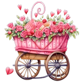 Kalpli ve Çiçekli Pembe El Arabası Duvar Sticker'ı thumbnail 2