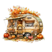 Ayıcık ve Çocuklu Sonbahar Karavanı Duvar Stickerı thumbnail 2