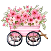 Çiçekli ve Kuşlu Pembe El Arabası Duvar Sticker'ı - 2