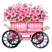 Çiçekli Pembe El Arabası Duvar Sticker'ı (Siyah Tekerlekli) thumbnail 2