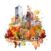 Şehir Manzarası ve Parlak Sonbahar Ağaçları Duvar Stickerı thumbnail 2