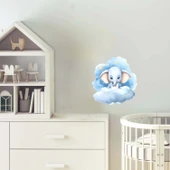 Yıldızlı Mavi Bulut Üzerinde Oturan Sevimli Fil Duvar Çıkartması thumbnail 1