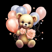 Balonlu ve Çiçekli Erkek Ayıcık Duvar Stickerı thumbnail 2