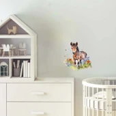 Turuncu Çiçekli At Yavrusu Duvar Stickerı thumbnail 1