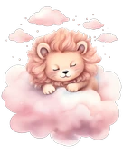 Pembe Bulut Üzerinde Uyuyan Pembe Yeleli Sevimli Aslan Yavrusu Duvar Çıkartması thumbnail 2
