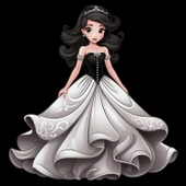 Beyaz ve Siyah Elbiseli Prenses Duvar Sticker'ı thumbnail 2
