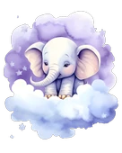 Yıldızlı Bulut Üzerinde Oturan Mor Fil Duvar Çıkartması thumbnail 2