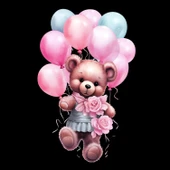 Balonlu ve Çiçekli Kız Ayıcık Duvar Stickerı thumbnail 2