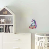 Çiçekli ve Cupcakeli Unicorn Kafası Duvar Sticker'ı thumbnail 1