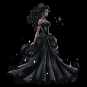 Siyah Elbiseli Prenses Duvar Sticker'ı thumbnail 2