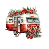 Kırmızı Gül Çelenkli Vintage Karavan Duvar Çıkartması thumbnail 2