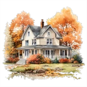 Sonbahar Manzaralı Rustik Ev Duvar Stickerı thumbnail 2