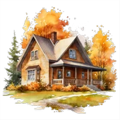 Sonbahar Manzaralı Ev Duvar Stickerı thumbnail 2