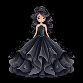 Siyah Kalpli ve Siyah Elbiseli Prenses Duvar Sticker'ı thumbnail 2