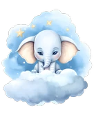 Yıldızlı Mavi Bulut Üzerinde Oturan Sevimli Fil Duvar Çıkartması thumbnail 2