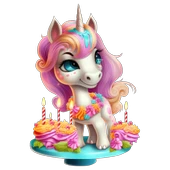 Pembe Yeleli Cupcakeli Unicorn Duvar Sticker'ı thumbnail 2
