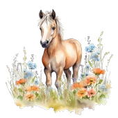 Mavi ve Turuncu Çiçekli At Yavrusu Duvar Stickerı thumbnail 2