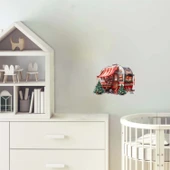 Kırmızı-Beyaz Çizgili Tenteli ve Noel Ağaçlı Karavan Duvar Çıkartması thumbnail 1