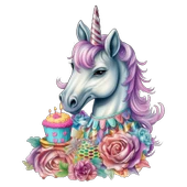 Çiçekli ve Cupcakeli Unicorn Kafası Duvar Sticker'ı thumbnail 2
