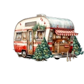 Noel Ağaçları ve Kırmızı Tenteli Karavan Duvar Çıkartması thumbnail 2