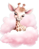 Pembe Bulutlar Arasından Bakan Sevimli Zürafa Duvar Çıkartması thumbnail 2