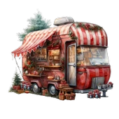 Kırmızı-Beyaz Çizgili Tenteli ve Noel Temalı Karavan Duvar Çıkartması thumbnail 2