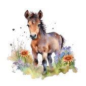 Turuncu Çiçekli At Yavrusu Duvar Stickerı thumbnail 2