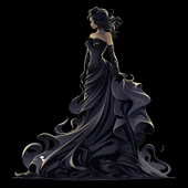 Uzun Siyah Elbiseli Prenses Duvar Sticker'ı thumbnail 2