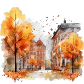 Sonbahar Ağaçları Arasında Şehir Sokağı Duvar Stickerı thumbnail 2