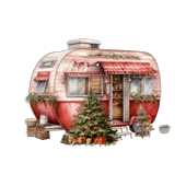 Noel Ağacı ve Hediyelerle Süslü Kırmızı Karavan Duvar Çıkartması thumbnail 2