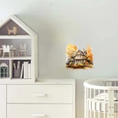 Altın Sarısı Ağaçlı Sonbahar Evi Duvar Stickerı - 1