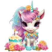 Pembe Yeleli Çiçekli ve Pastalı Unicorn Duvar Sticker'ı thumbnail 2