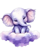 Mor Bulut Üzerinde Oturan Mor Fil Duvar Çıkartması thumbnail 2
