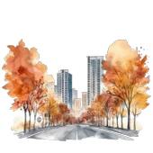 Şehir Yolu ve Sonbahar Ağaçları Duvar Stickerı thumbnail 2
